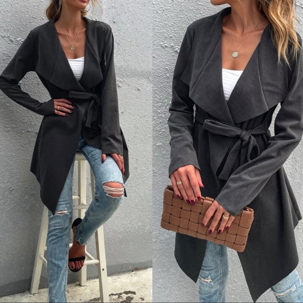 Rust Orange vegan Suede Waterfall trench Jacket - Picture 4 of 5